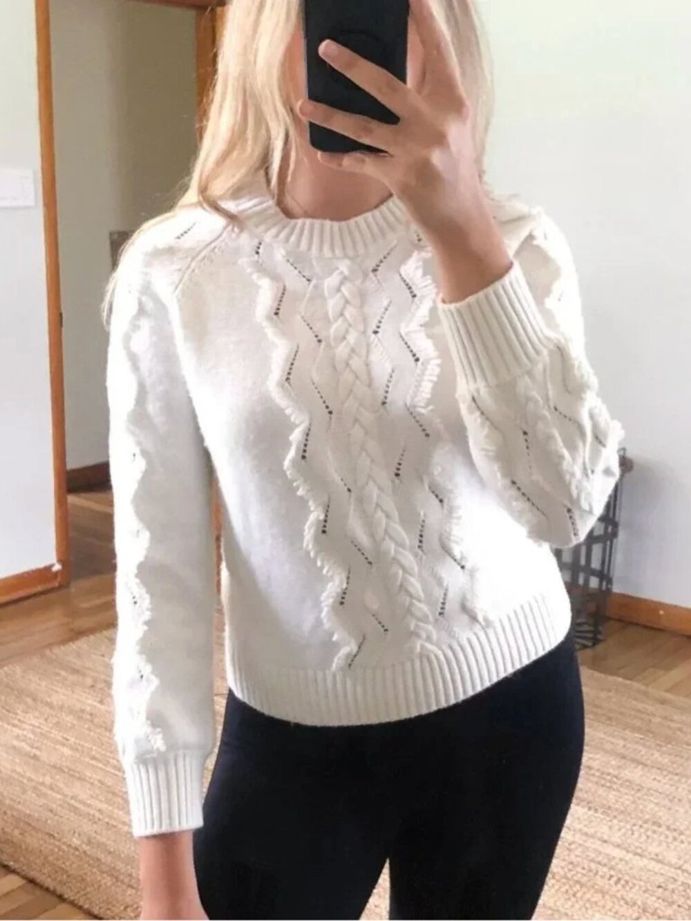 Rails Francis Ivory Cable Knit Bobble Sweater Extra Small XS Lambswool Cashmere